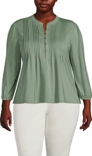 Lands' End Lightweight Jersey Button Pintuck Top