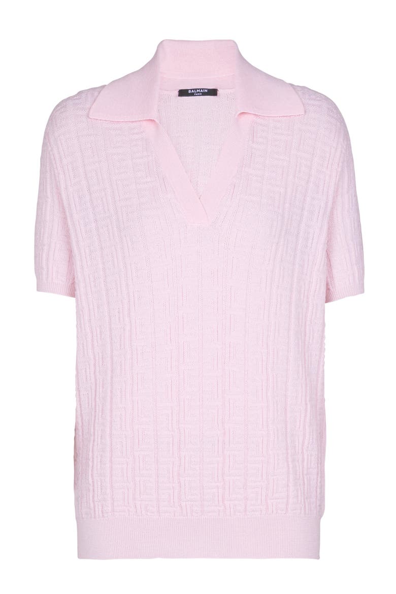 Monogram knit polo, Alternate, color, pink