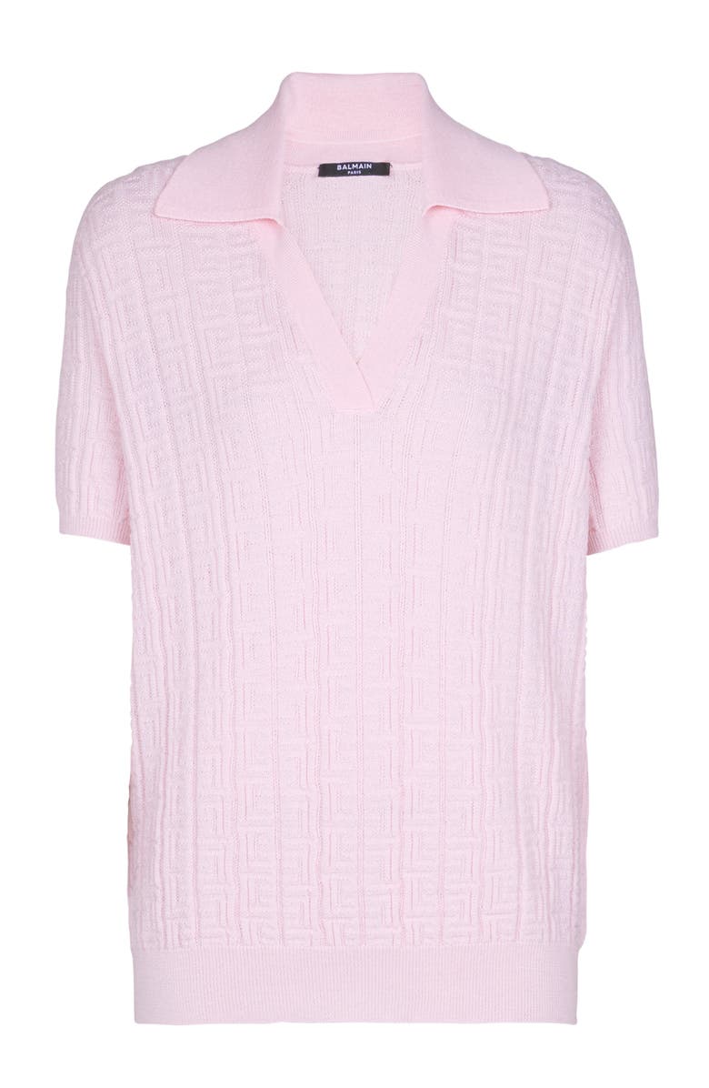 Balmain Monogram knit polo, Alternate, color, Pink