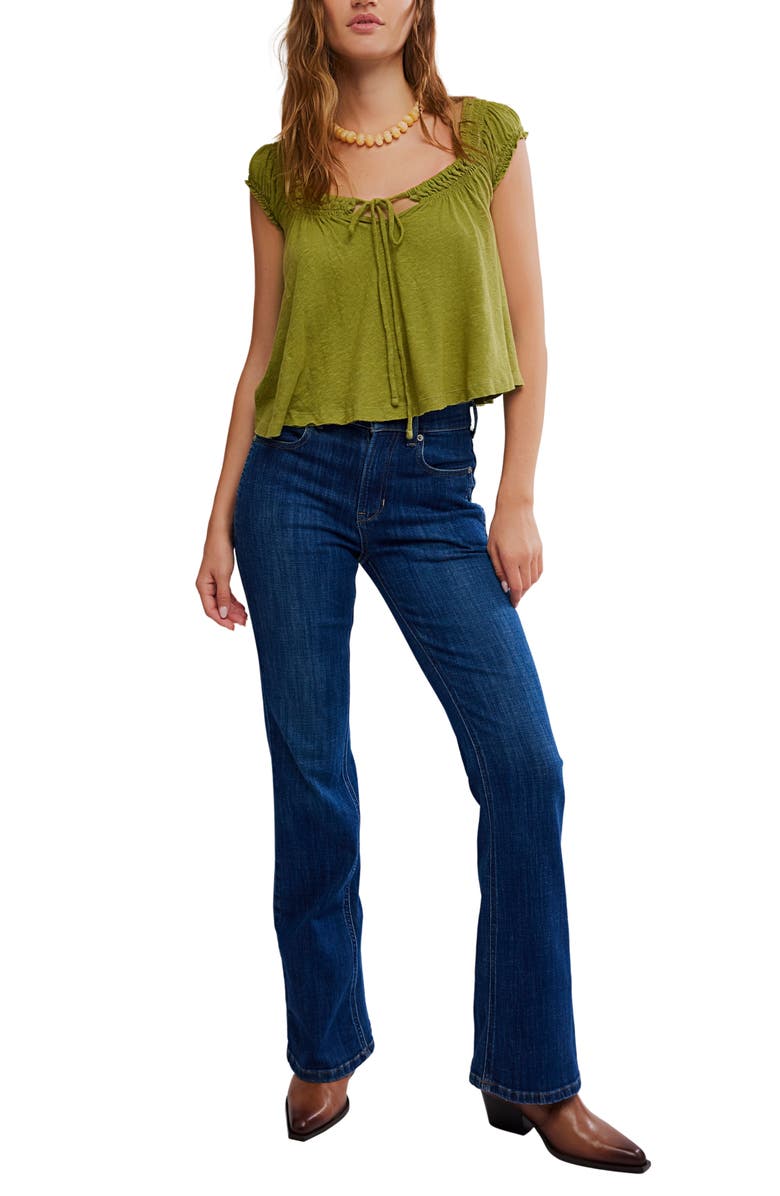 Free People Dahlia Tie Front Linen & Cotton T-Shirt, Alternate, color, Cardamon Seed