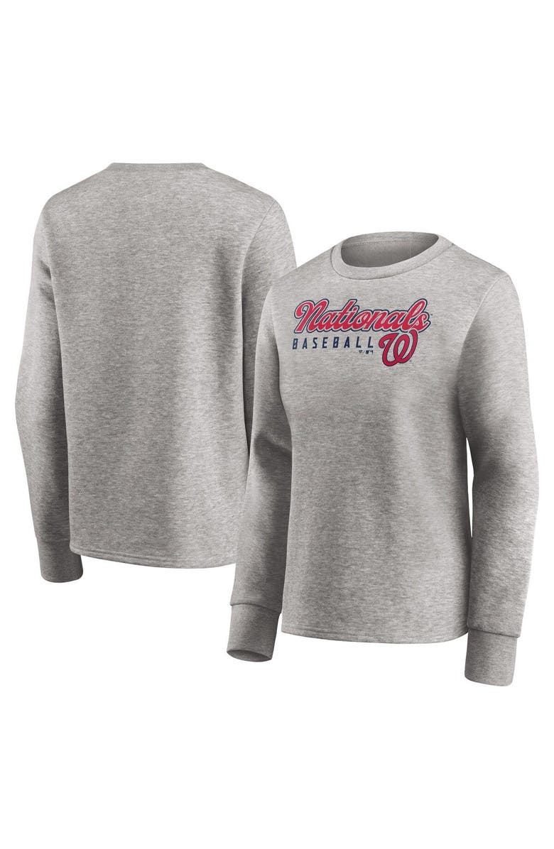 FANATICS Women's Fanatics Branded Heathered Gray Washington Nationals Crew Pullover Sweater, Main, color, 