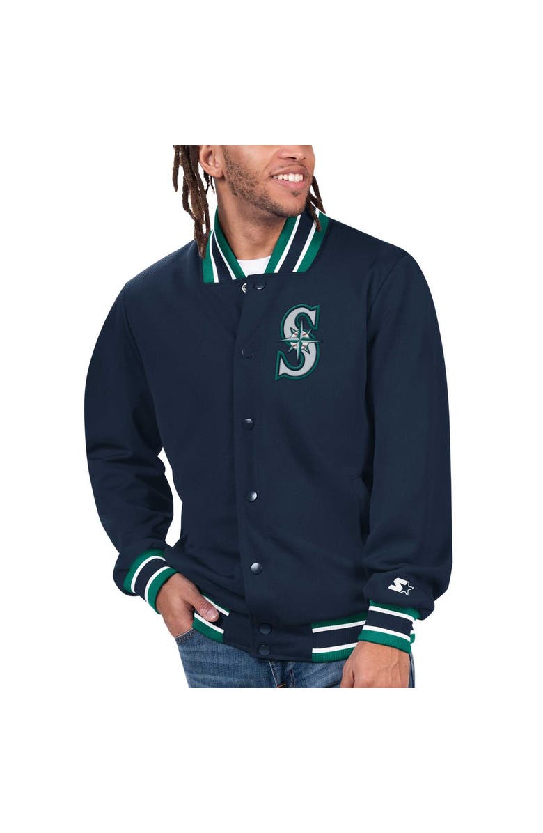 STARTER Men's Starter Navy Seattle Mariners Secret Weapon Full-Snap Jacket, Alternate, color, 