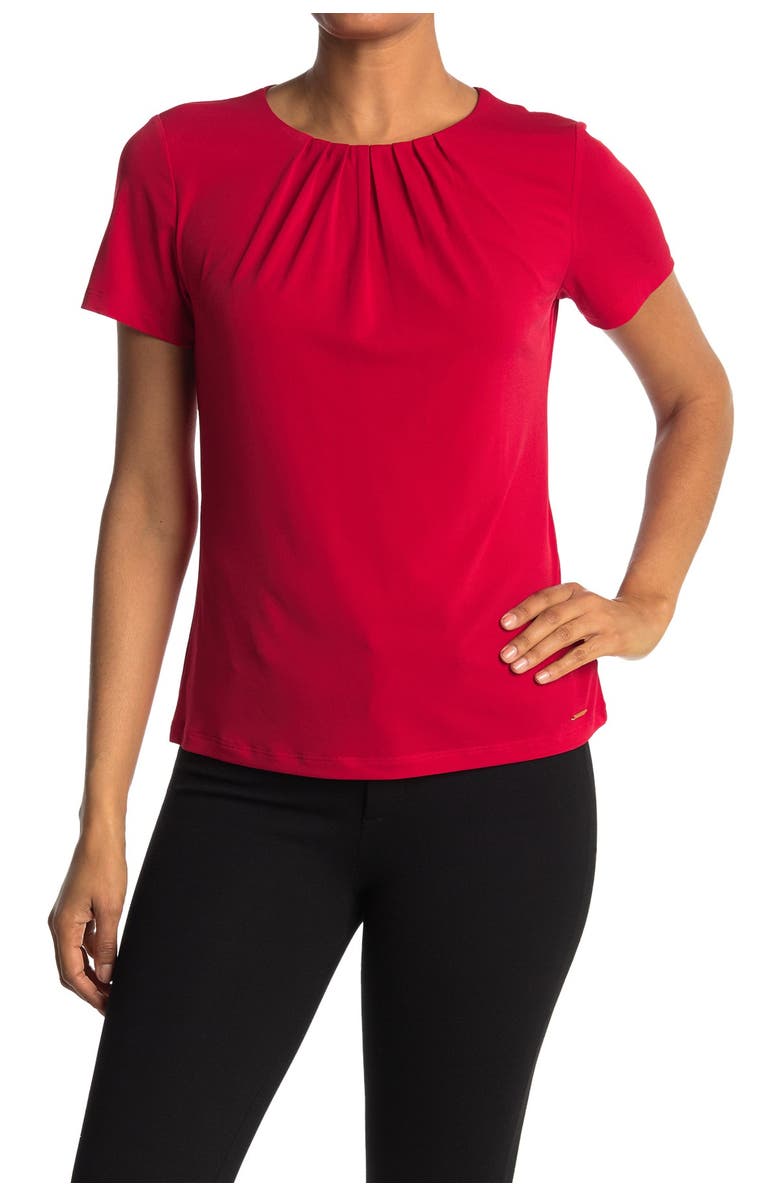 Calvin Klein Pleated Neck Short Sleeve Top, Main, color, 