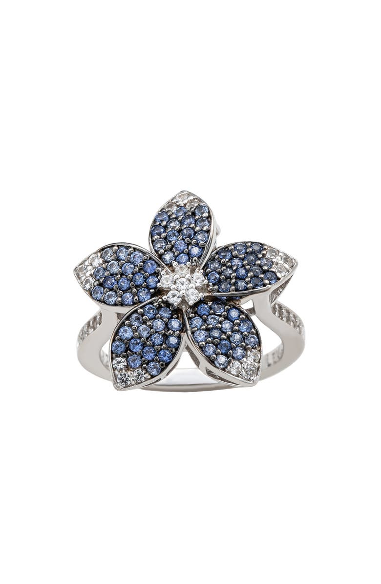 SUZY LEVIAN Sterling Silver Pavé Sapphire Flower Ring, Alternate, color, Blue