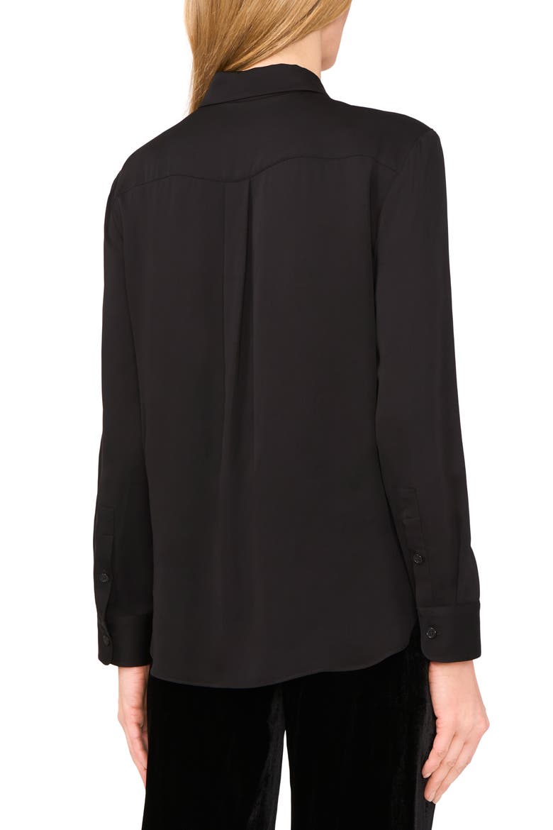 Long Sleeve Georgette Button-Up Shirt, Alternate, color, RICH BLACK