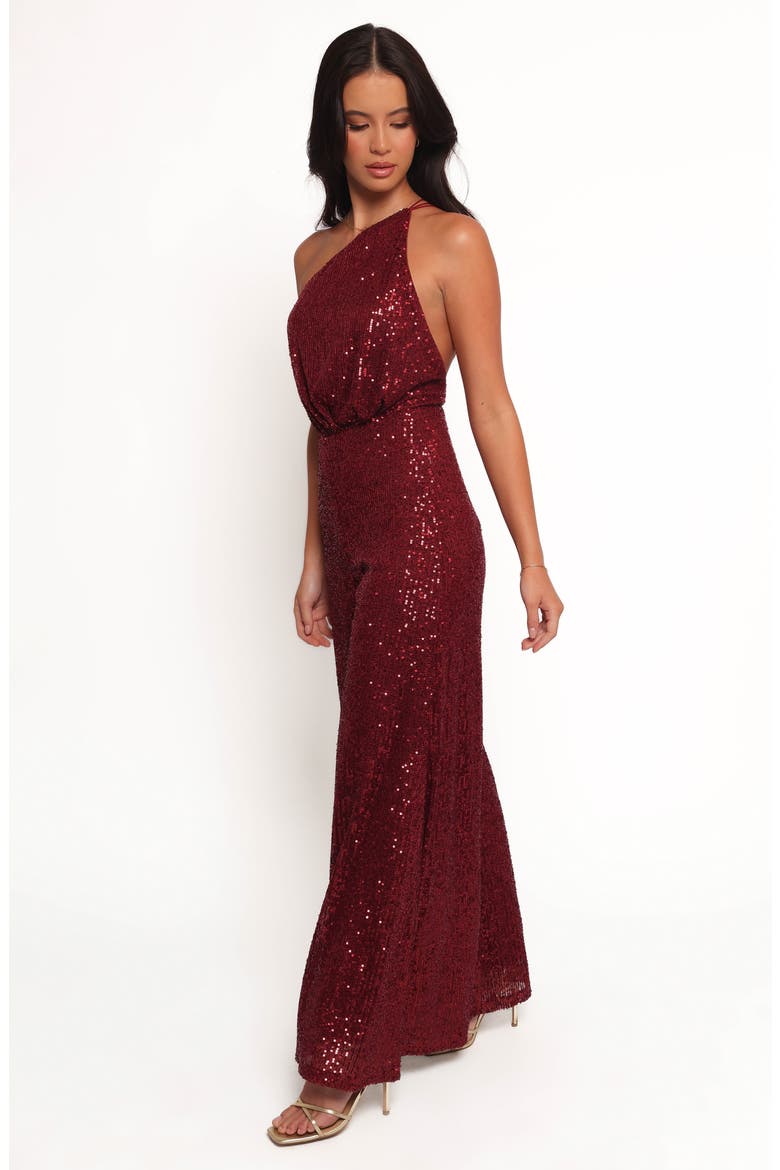 Khinna Sequin One-Shoulder Jumspuit, Alternate, color, RED