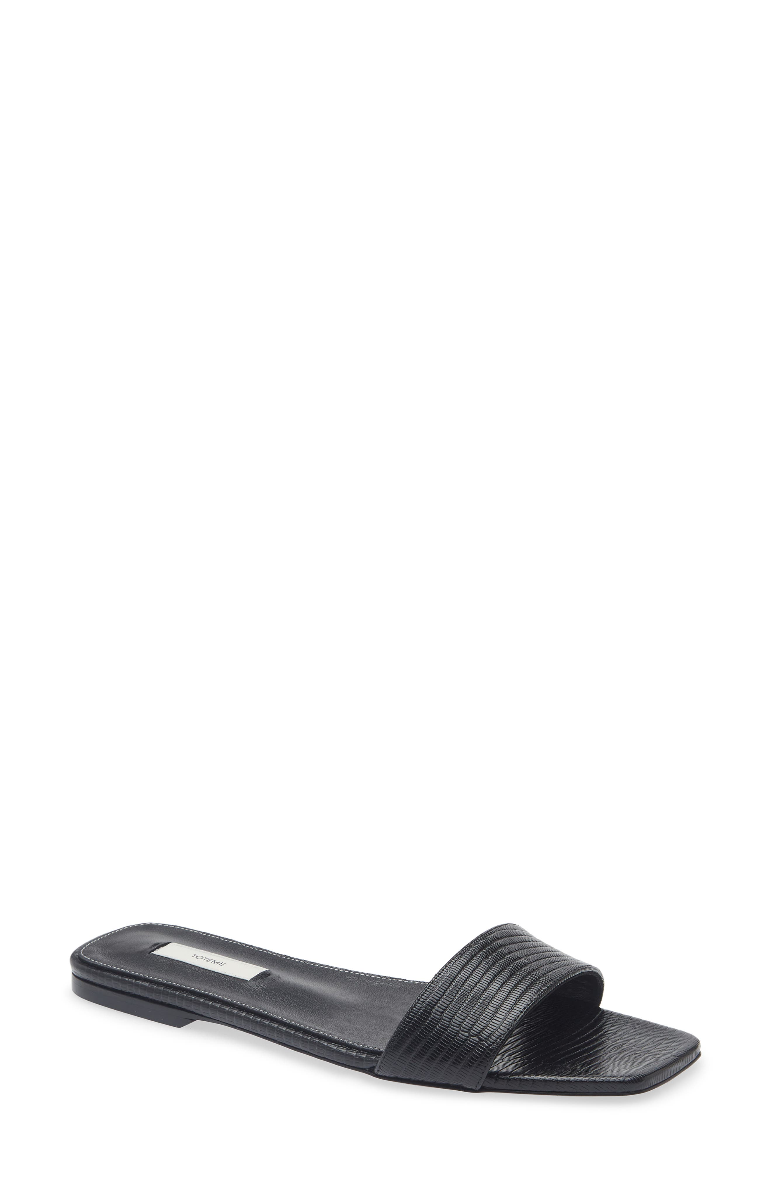 TOTEME Lizard Embossed Slide Sandal, Main, color, Black