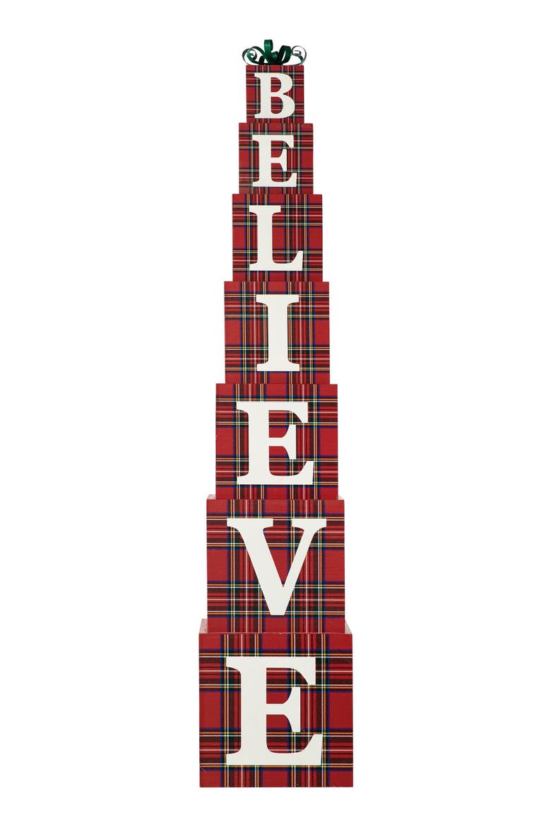 42"H Wooden BELIEVE Double-edge Porch Decor, Main, color, Red