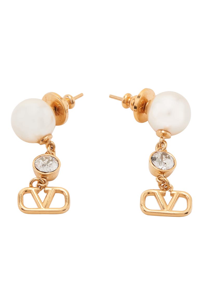 VLOGO Imitation Pearl & Crystal Drop Earrings, Alternate, color, Y49 ORO 18/ CREAM/ CRYSTAL
