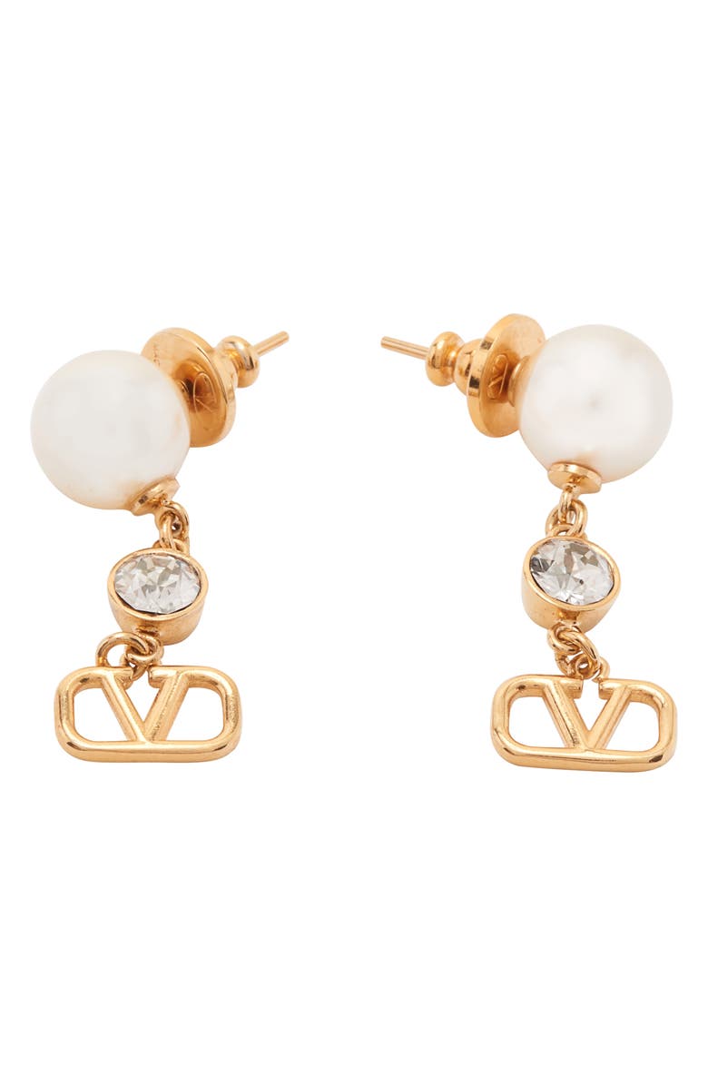 Valentino Garavani VLOGO Imitation Pearl & Crystal Drop Earrings, Alternate, color, 