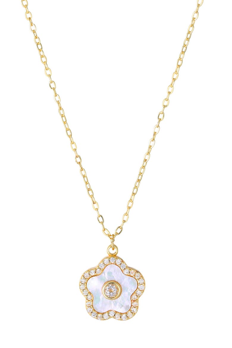 Floral Mother-of-Pearl Pendant Necklace, Main, color, GOLD/ WHITE