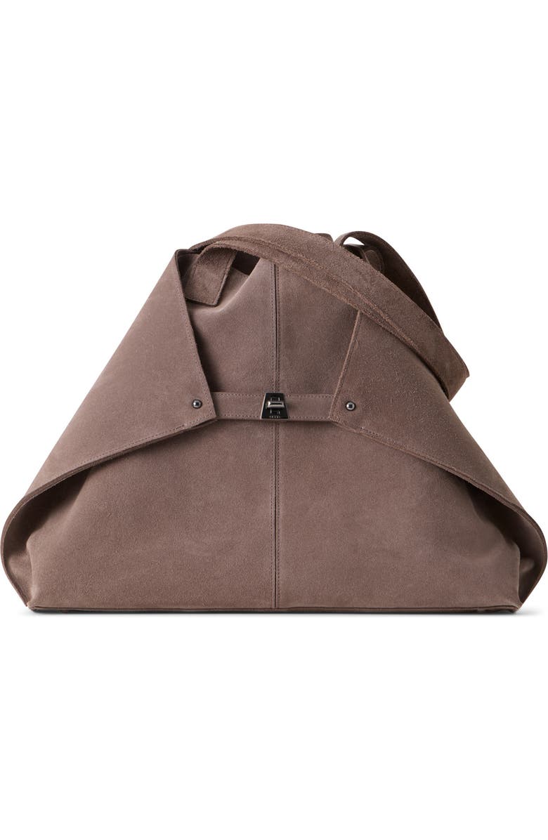 Akris Medium AI Suede Convertible Shoulder Tote, Main, color, Taupe
