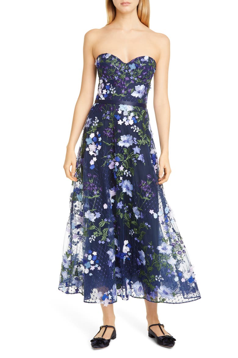 3D Floral Lace Midi Dress, Main, color, NAVY