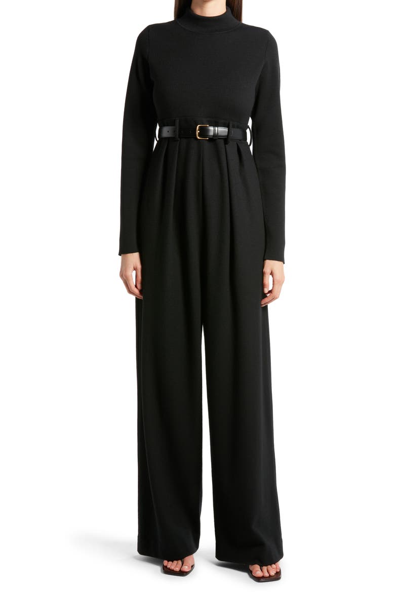 Celeste Long Sleeve Wool Jumpsuit, Main, color, BLACK / BLACK