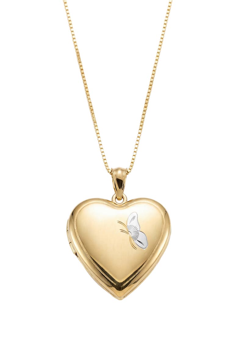 Two-Tone Butterfly Heart Locket Pendant Necklace, Main, color, GOLD