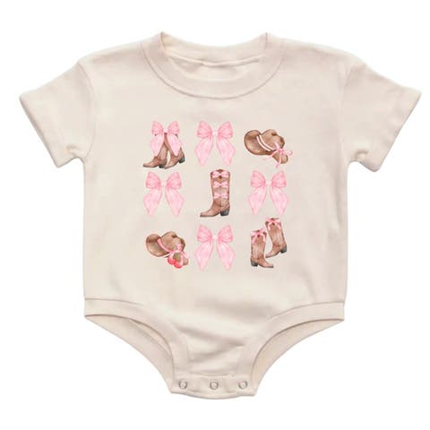 Girls Sky Blue Floral Bow Patch Romper by Sweet Wink main image 0