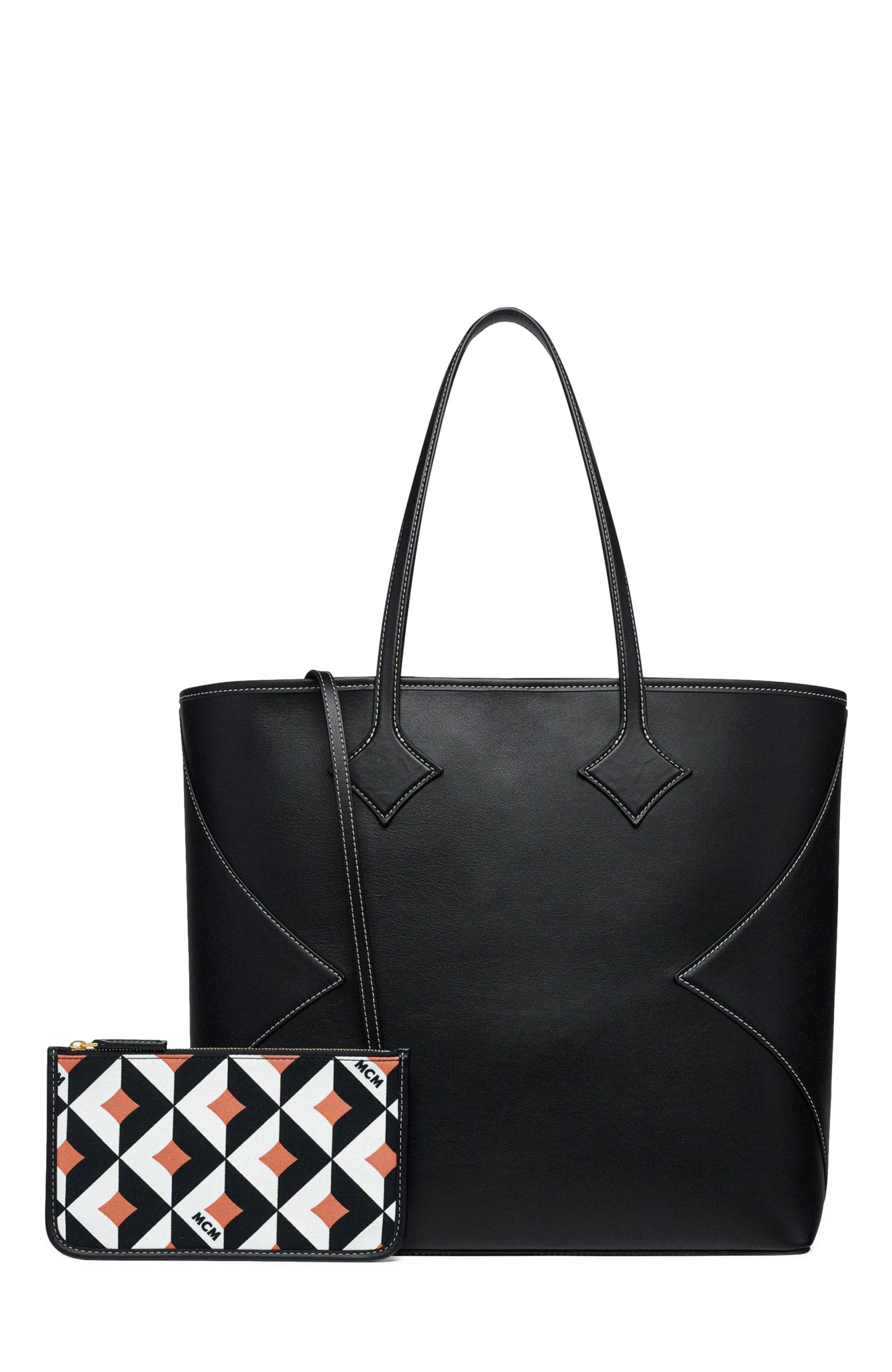 MCM Large Dia Shopper in Calfskin Leather, Alternate, color, Black