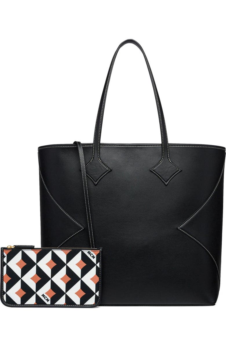 MCM Large Dia Shopper in Calfskin Leather, Alternate, color, Black