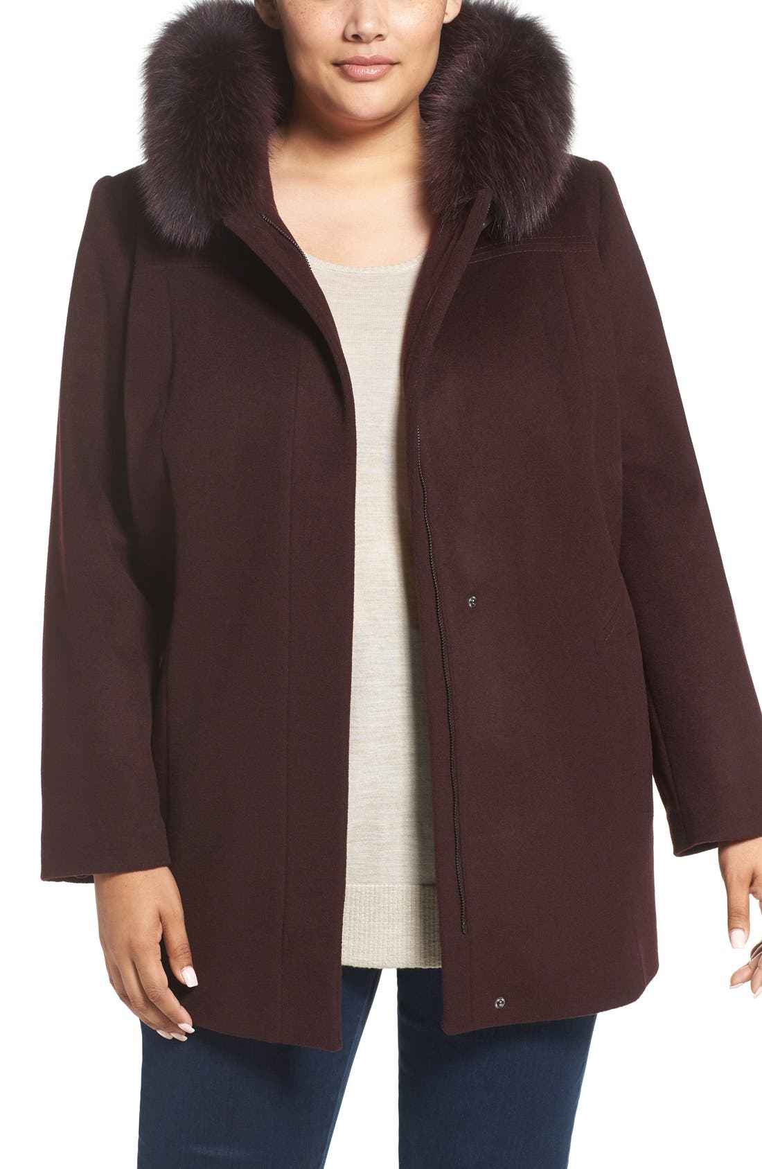 Sachi Wool Blend Coat with Genuine Fox Fur Trim
