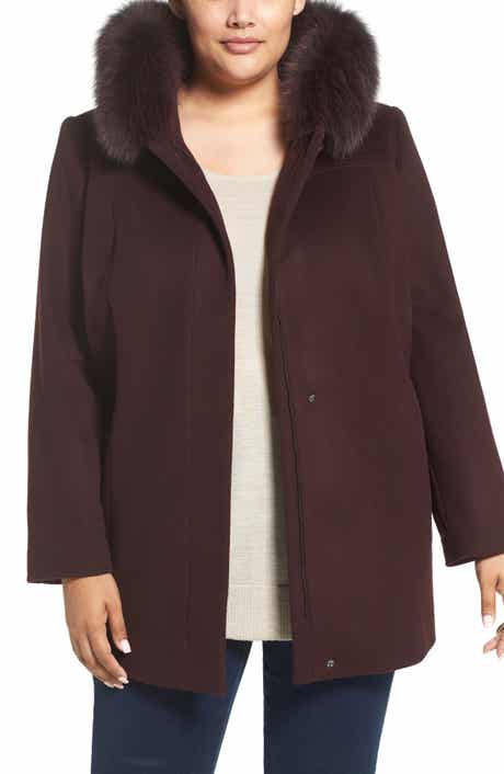 Sachi Wool Blend Coat with Genuine Fox Fur Trim