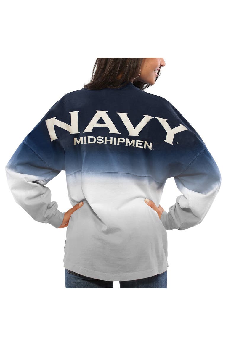 Women's Navy Navy Midshipmen Ombre Long Sleeve Dip-Dyed Spirit Jersey, Alternate, color, Navy