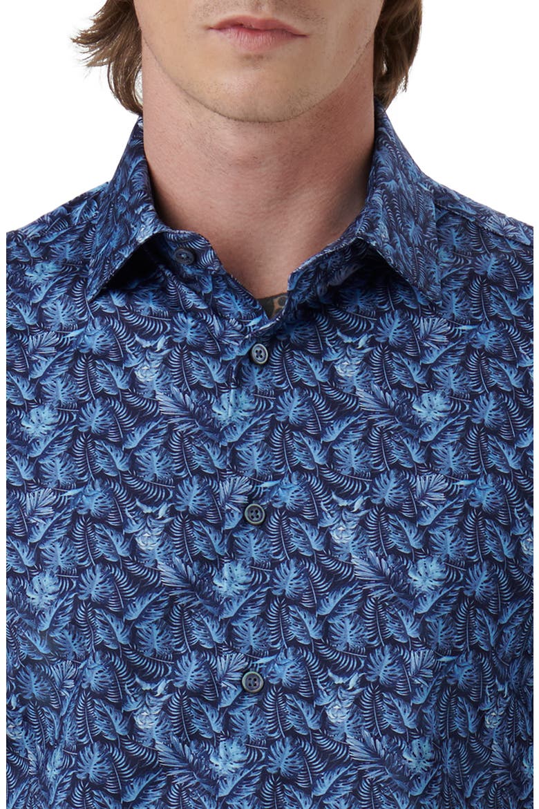 Miles OoohCotton® Leaf Print Short Sleeve Button-Up Shirt, Alternate, color, COBALT
