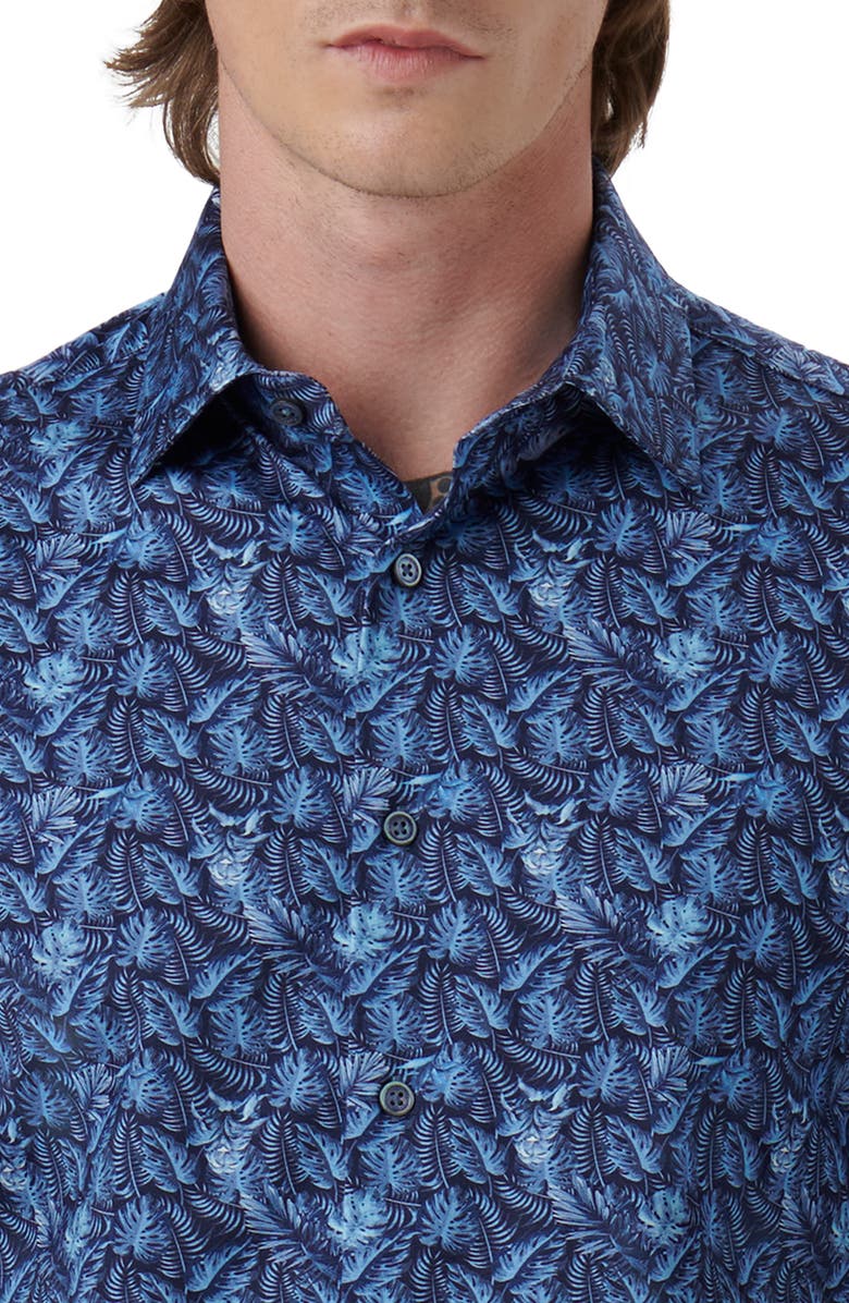 Bugatchi Miles OoohCotton<sup>®</sup> Leaf Print Short Sleeve Button-Up Shirt, Alternate, color, 