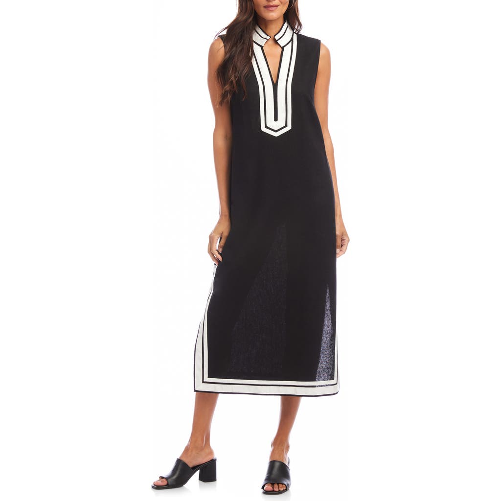 Shop Karen Kane The St. Tropez Linen Blend Midi Dress In Black W/off White