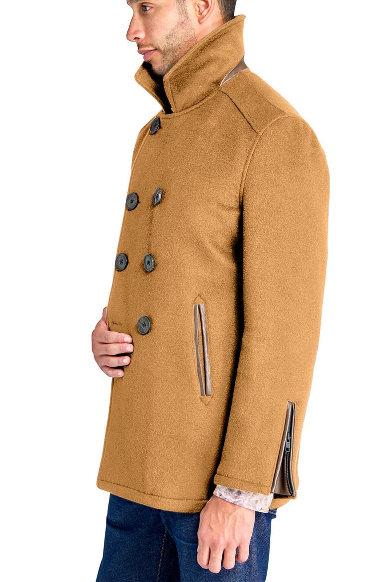 Tan Wool Double Breasted Peacoat, Alternate, color, CAMEL