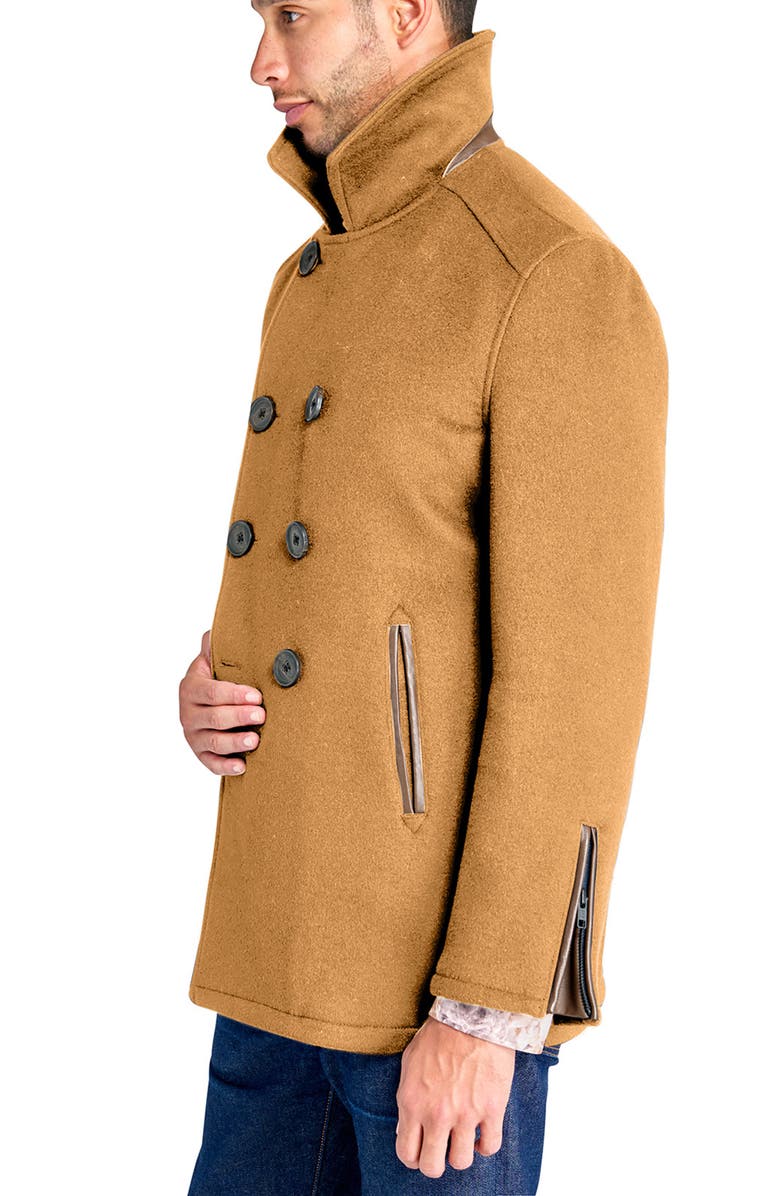 Brooklyn Brigade Tan Wool Double Breasted Peacoat, Alternate, color, Camel