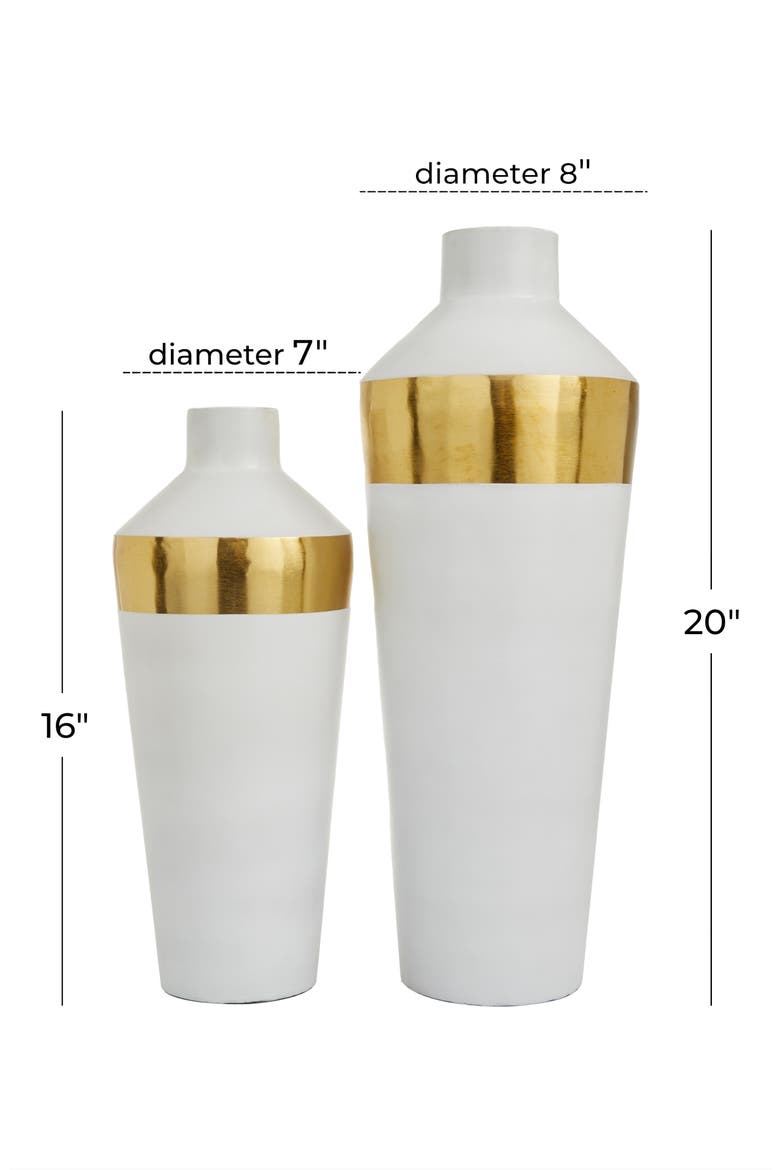 White Metal Vase with Gold Band - Set of 2, Alternate, color, WHITE