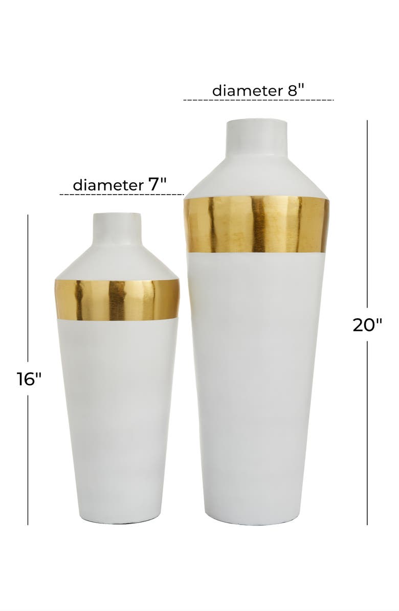 VIVIAN LUNE HOME White Metal Vase with Gold Band - Set of 2, Alternate, color, 