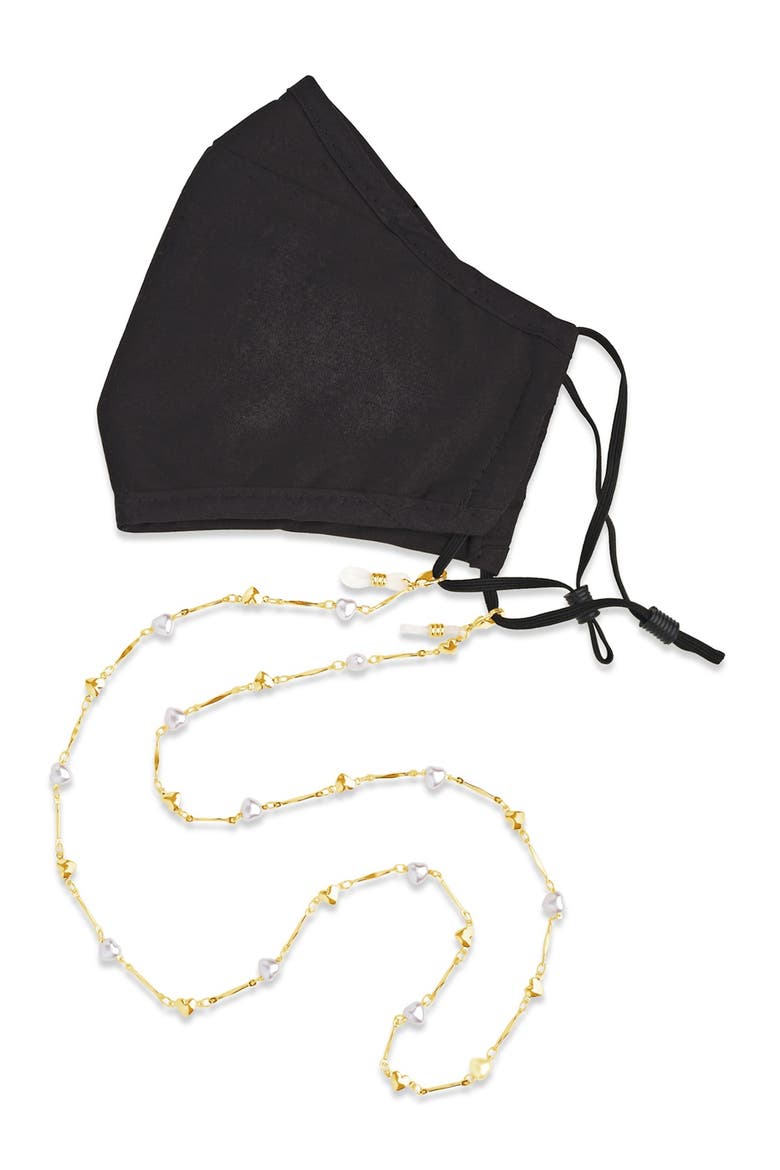 Imitation Pearl Heart Station Face Mask & Glasses Chain, Alternate, color, GOLD