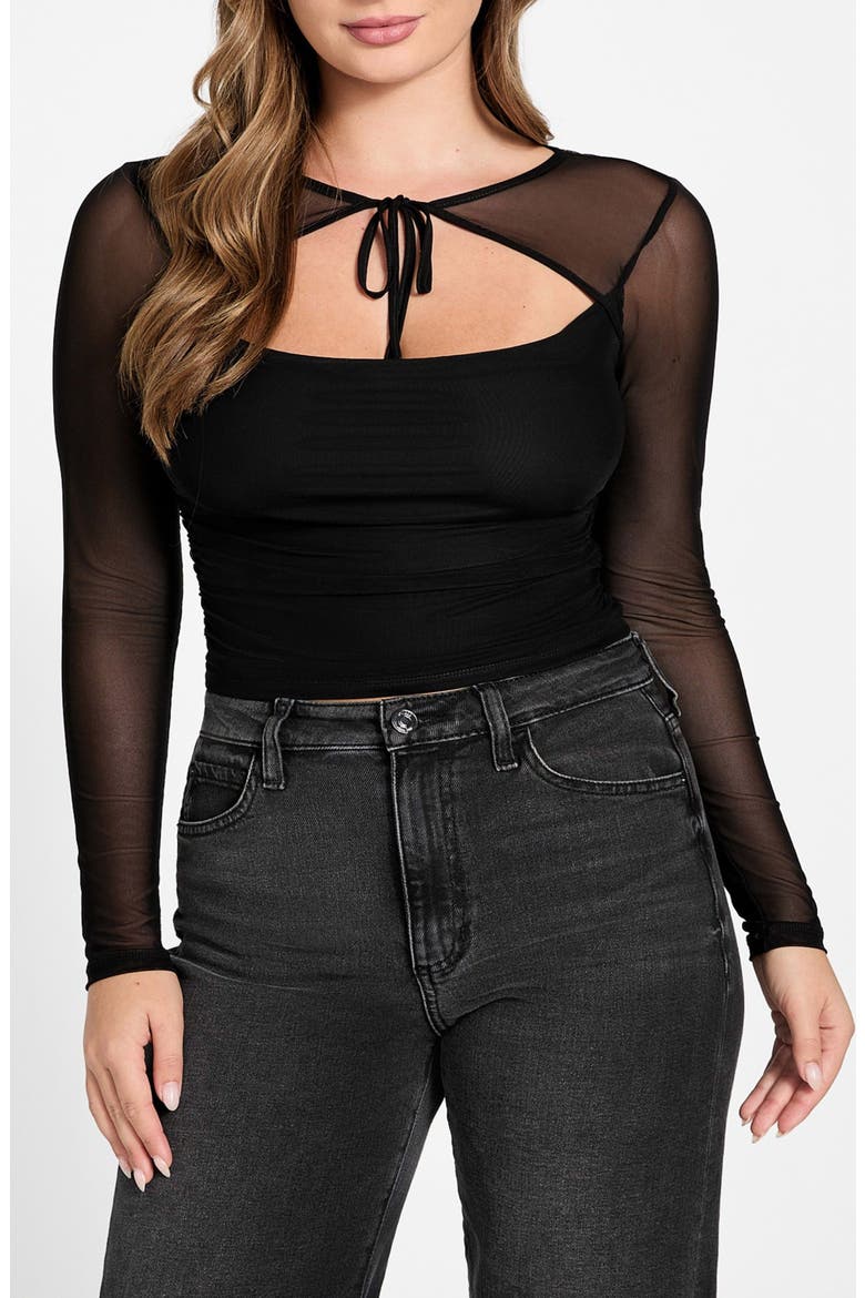 Lauryn Long Sleeve Mesh Crop Top, Main, color, JBLACK-BLACK