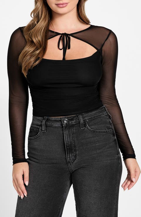 Lauryn Long Sleeve Mesh Crop Top