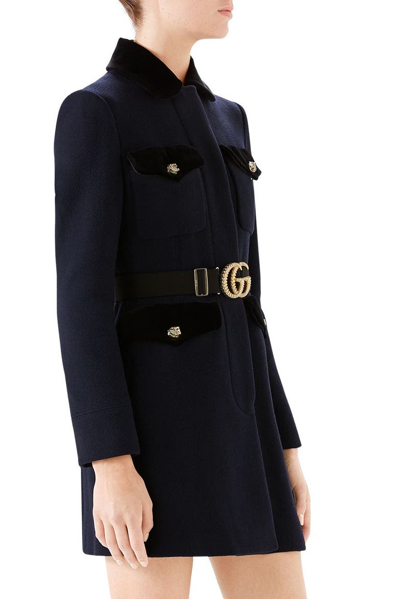 GG Belt Velvet Trim Coat, Alternate, color, INK