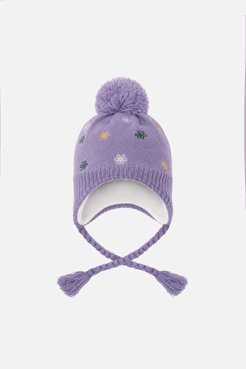 Winter Peruvian Embroidered Fleece-Lined Pompom Knit Hat