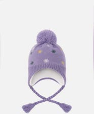 Deux par Deux Winter Peruvian Embroidered Fleece-Lined Pompom Knit Hat