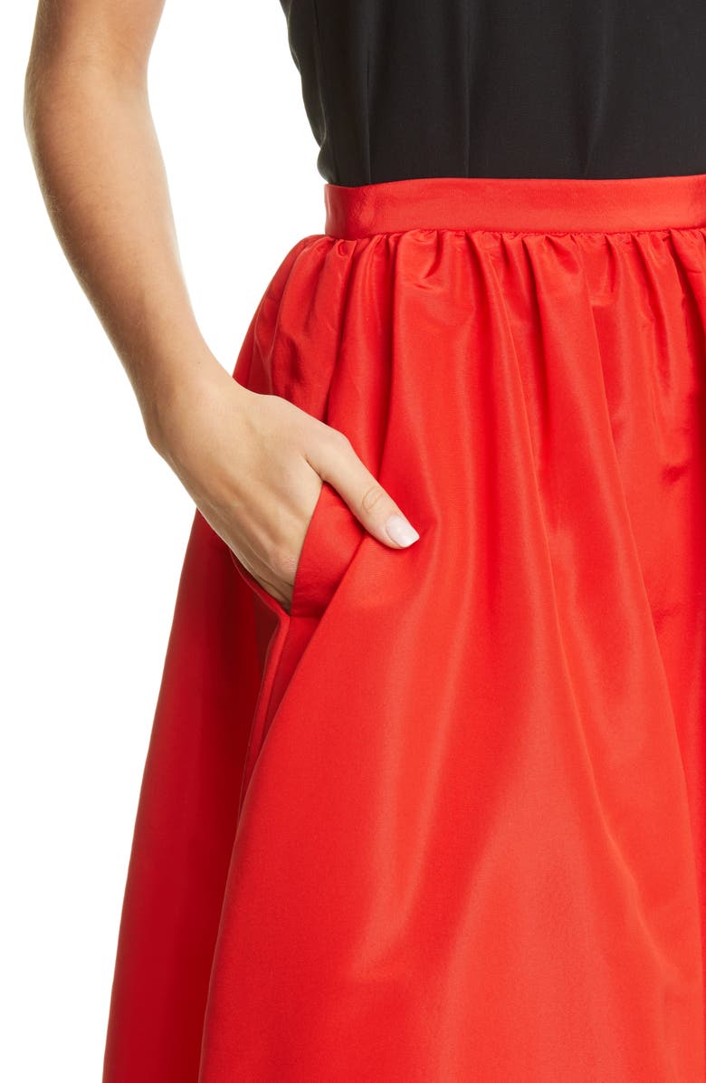 Adam Lippes Ruffle Hem Silk Faille Midi Skirt, Alternate, color,