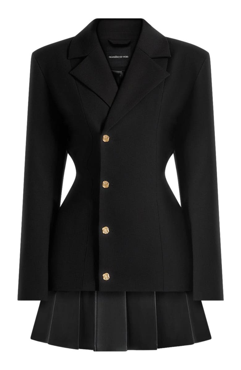 Manière De Voir Nicole Tailored Cinch Blazer Dress with Pleats, Alternate, color, Black