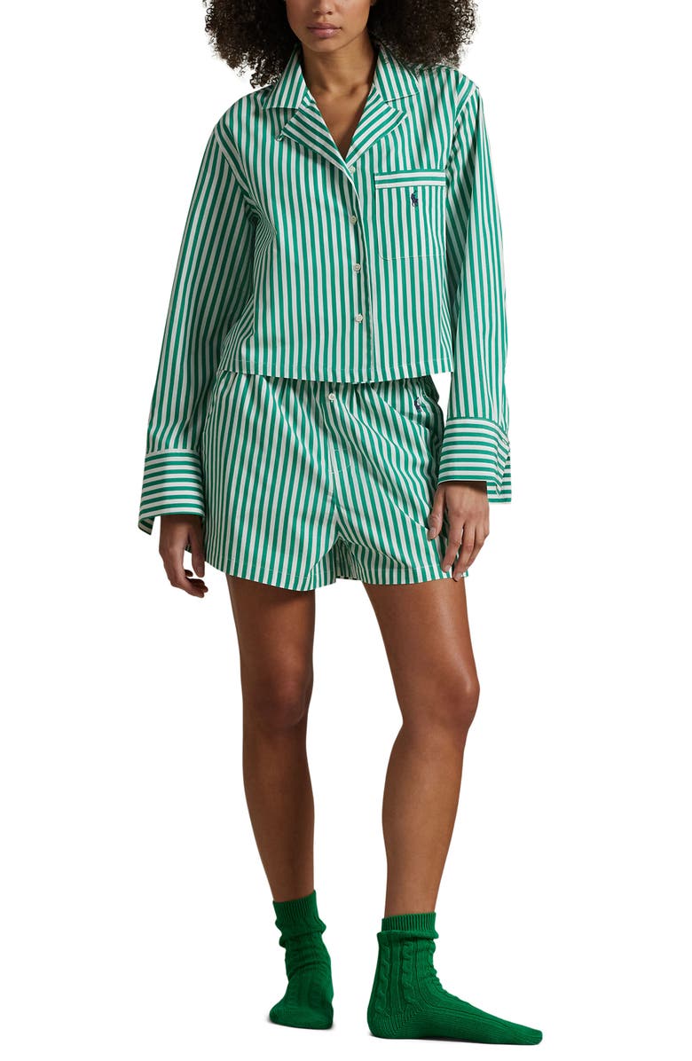 Polo Ralph Lauren Crop Cotton Poplin Short Pajamas, Alternate, color, Vine Green