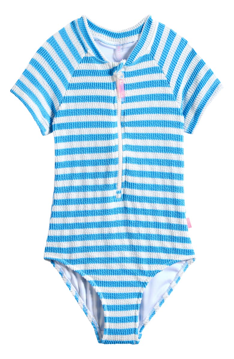 Seafolly Kids' Textured Short Sleeve One-Piece Rashguard Swimsuit, Main, color, Powder Blue