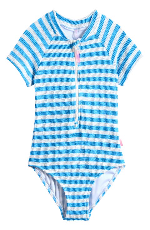 Kids' Textured Short Sleeve One-Piece Rashguard Swimsuit (Big Kid)
