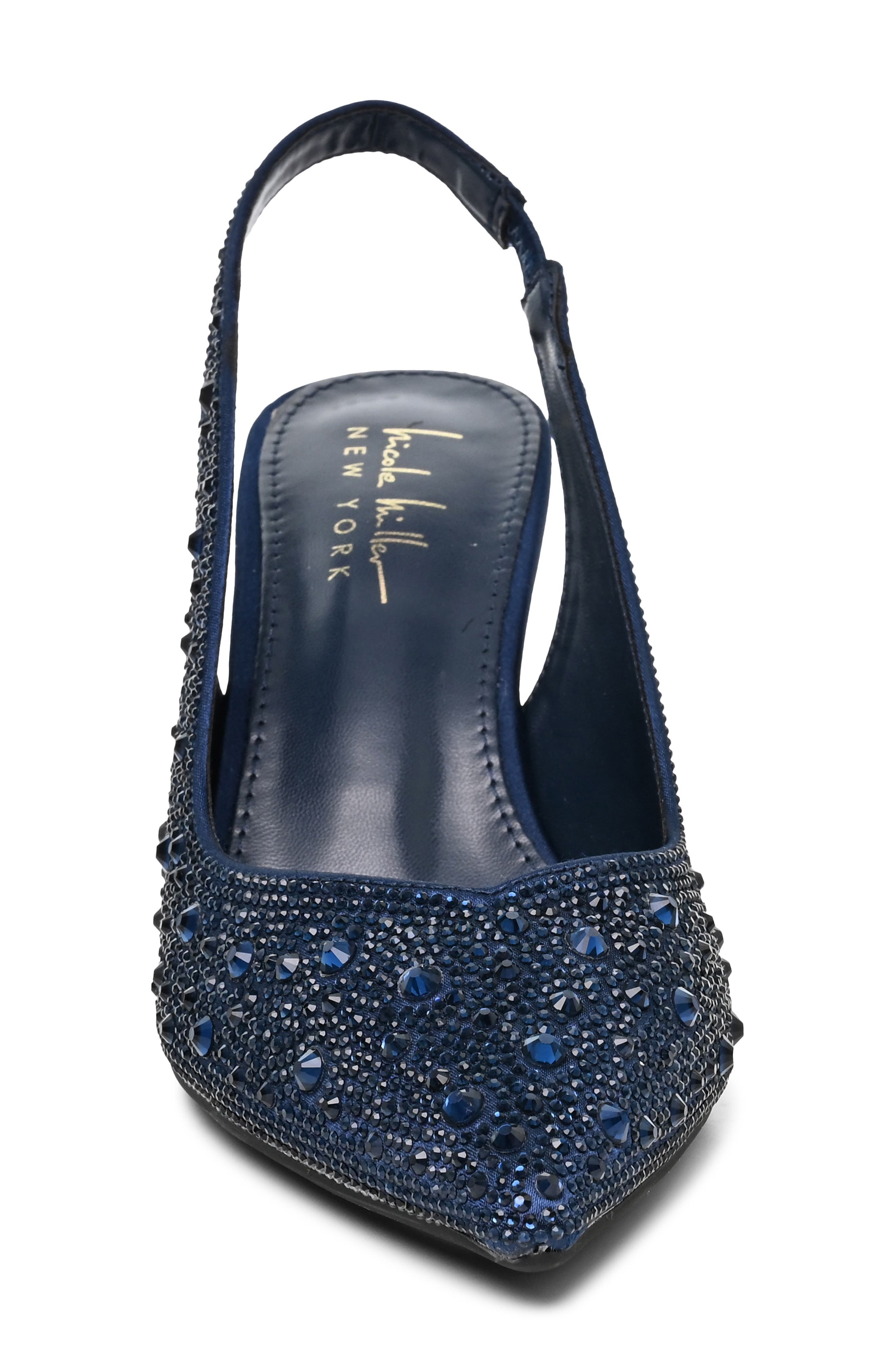 Embellished Pointed Toe Slingback Pump, Alternate, color, NAVY BLING