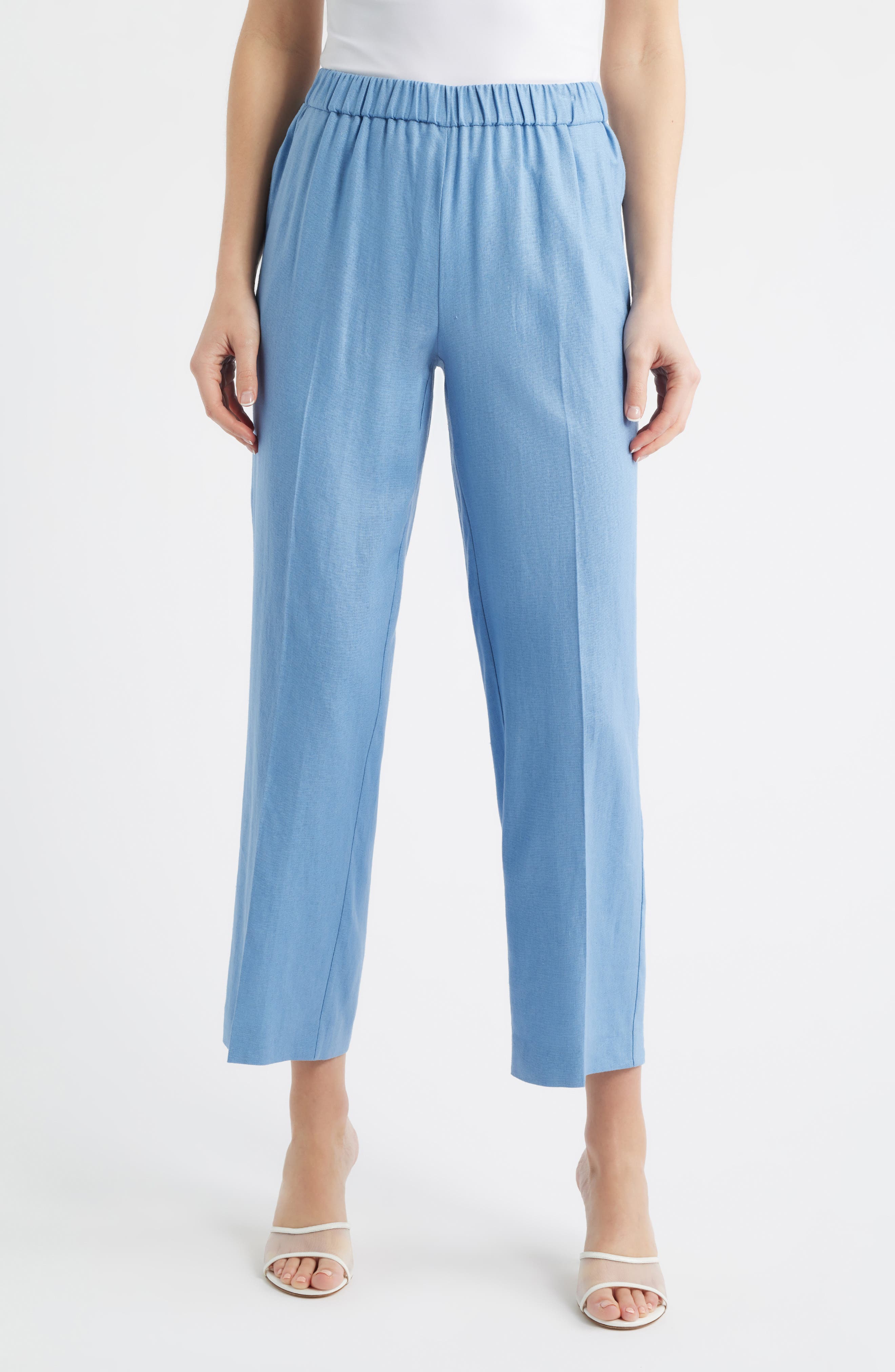 High Waist Pull-On Straight Leg Linen Blend Pants - image 5