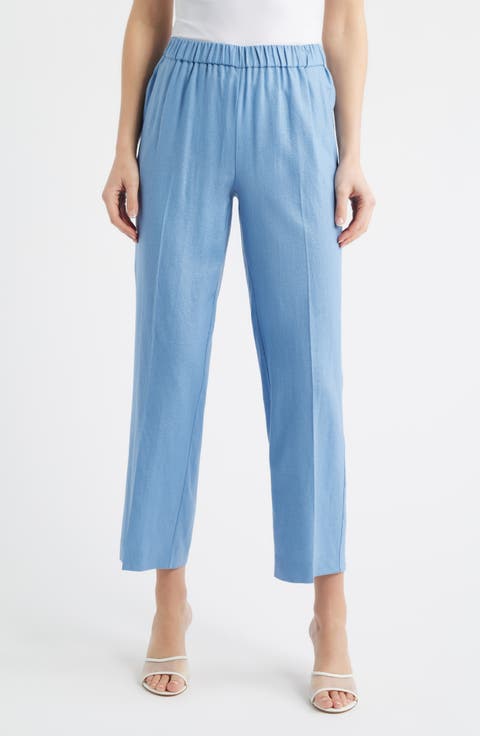 High Waist Pull-On Straight Leg Linen Blend Pants
