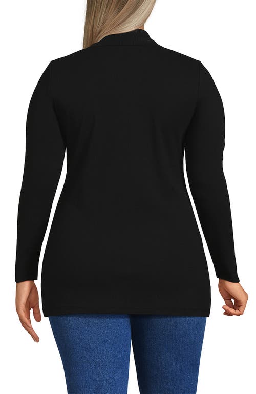 Lands' End Long Sleeve Polished Rib Button Through Tunic Shirt In Black