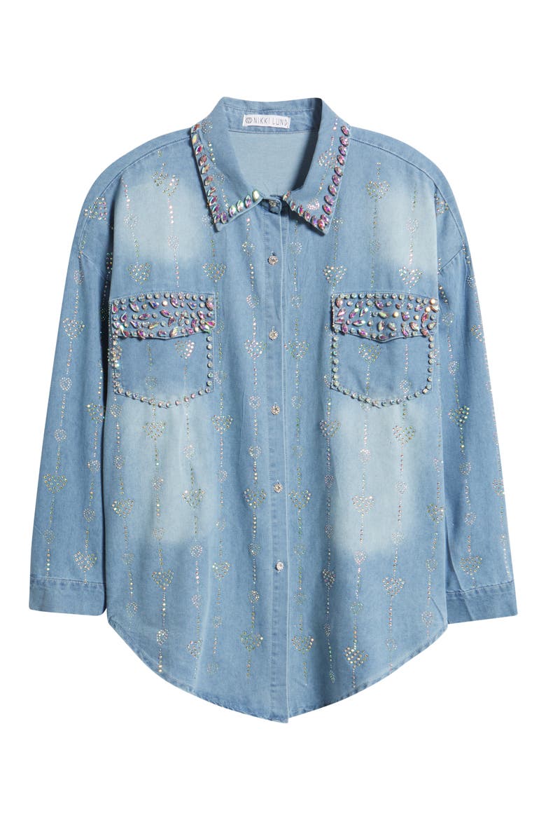 Keyla Embellished Button-Up Shirt, Alternate, color, BLUE