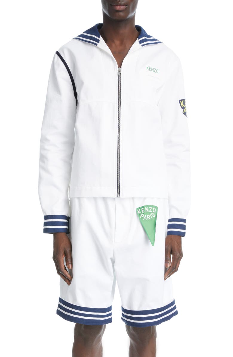 KENZO Sailor Logo Appliqué Cotton Jacket, Main, color, 