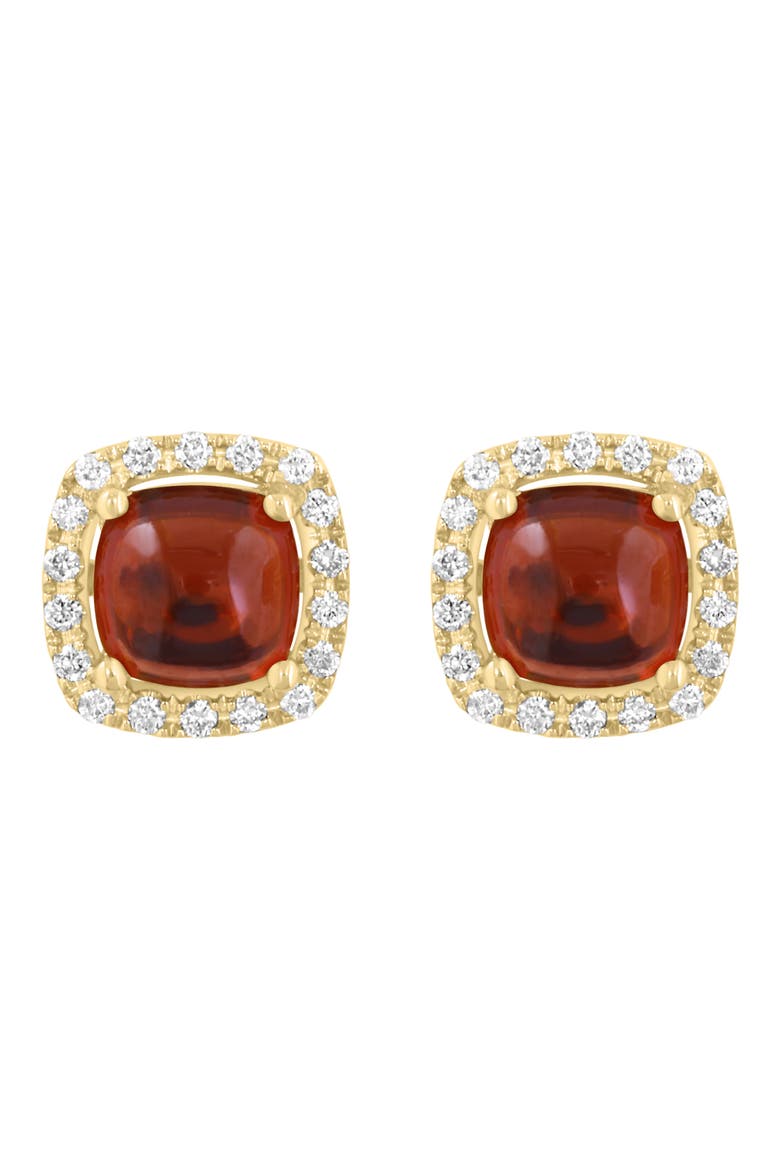 Garnet Cabochon & Diamond Halo Stud Earrings, Main, color, RED